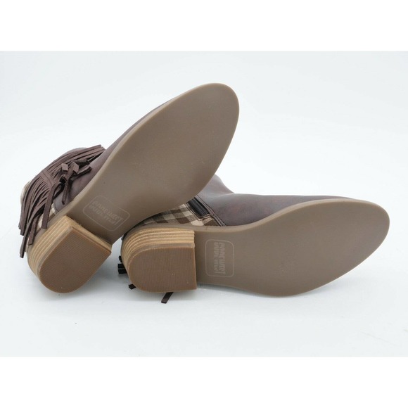 Code West Ankle Boots Womens 7 Brown Faux Leather Western Low Key Plaid Fringe - Picture 9 of 9